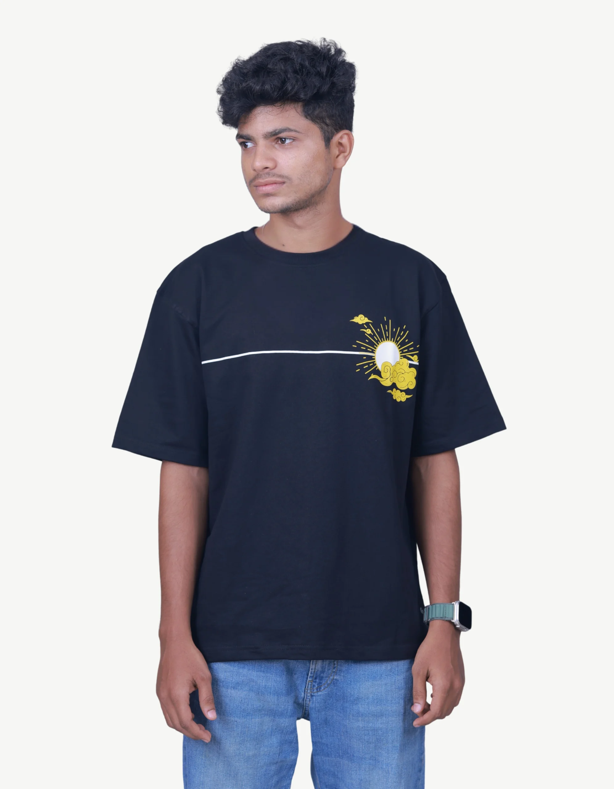 1 LOOSE FIT PRINTED BLACK TEE