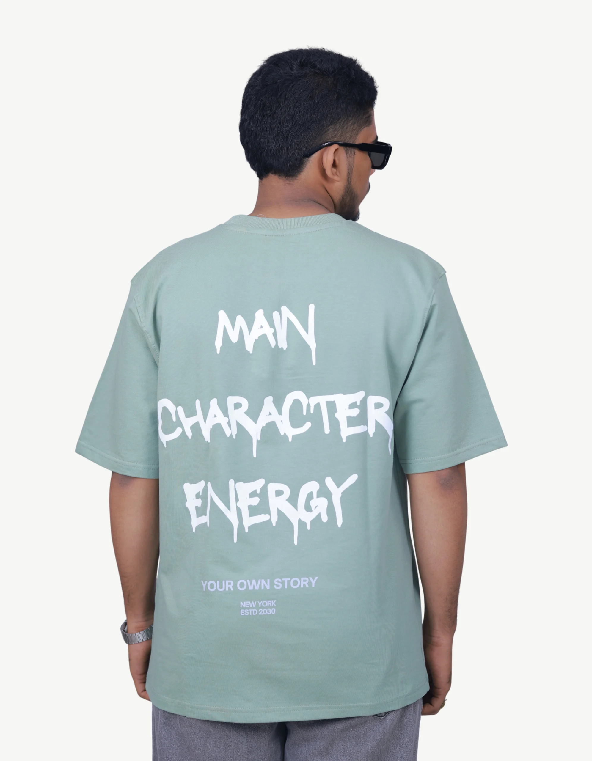 7 LOOSE FIT PRINTED GREEN TEE