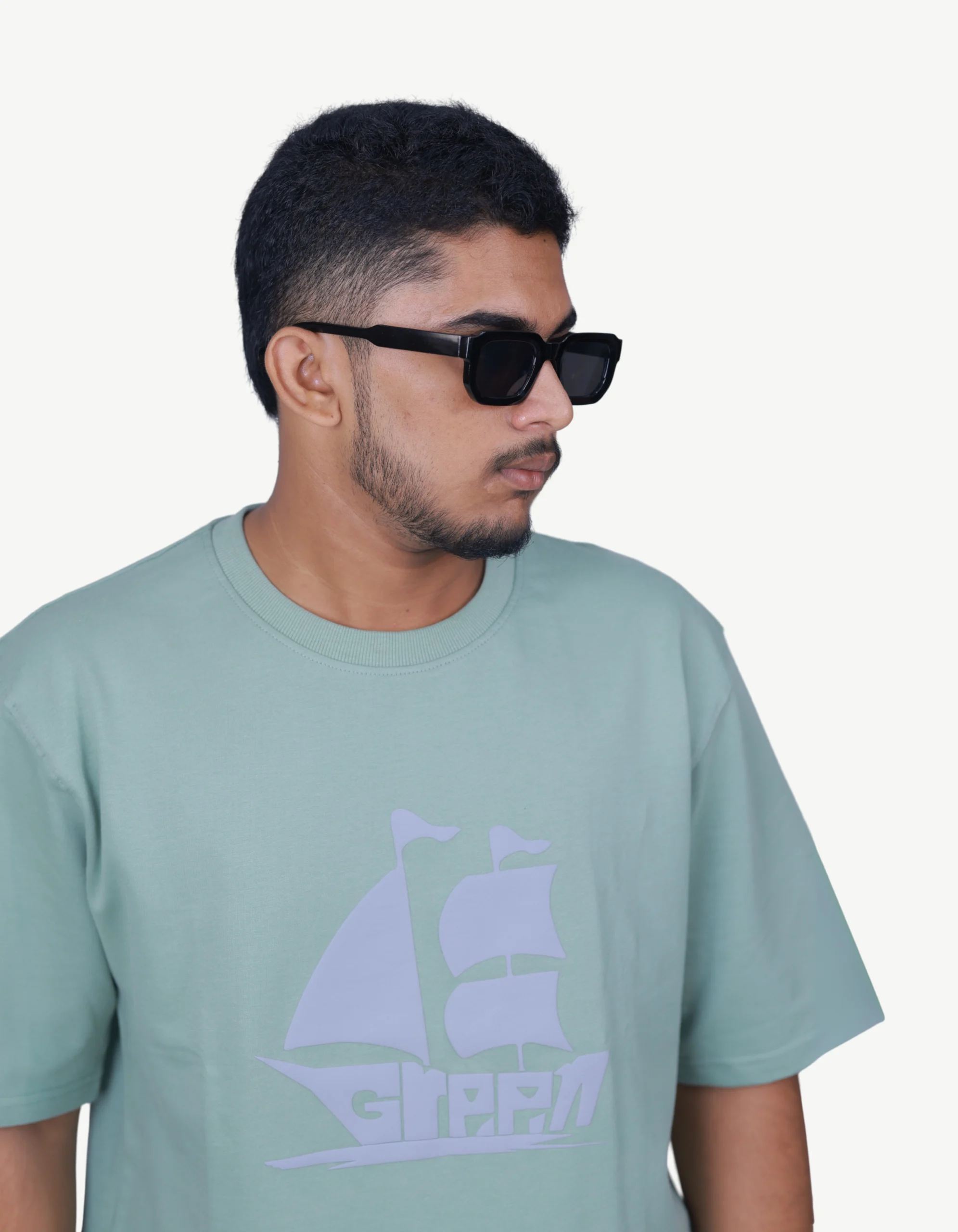 9 LOOSE FIT PRINTED GREEN TEE